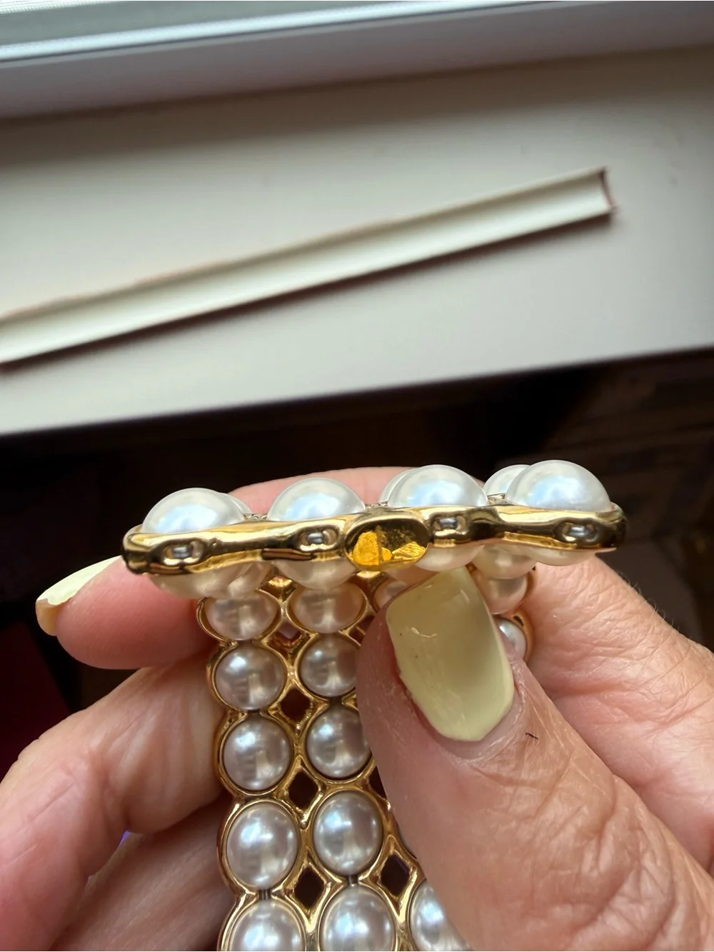 CHANEL Gold-Tone Pearl Multirow Cuff Bracelet